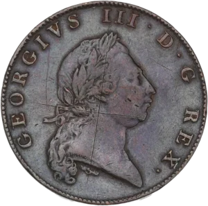 Tête laurée de Georges III à droite.