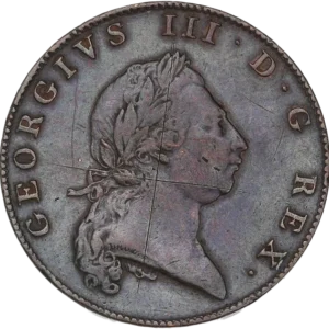 Tête laurée de Georges III à droite.