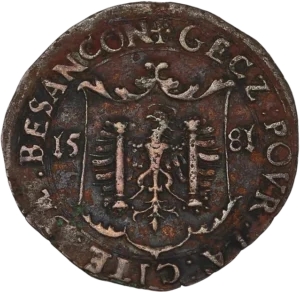 Armes de Besançon dans un écu échancré.