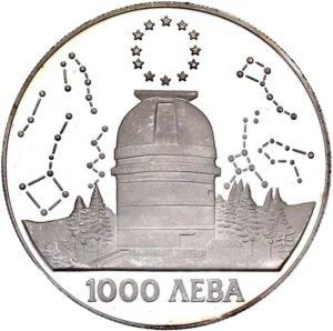 Observatoire astronomique entouré de constellation et des douze étoiles européennes.