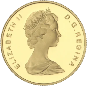 Buste couronné d'Elizabeth II à droite.