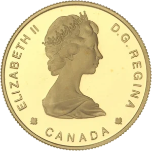 Buste couronné d'Elizabeth II à droite.