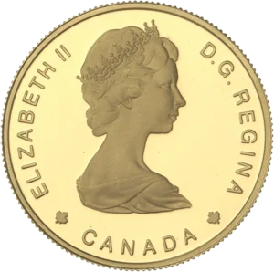 Buste couronné d'Elizabeth II à droite.