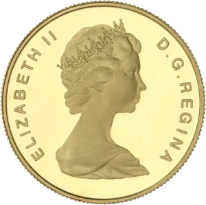 Buste couronné d'Elizabeth II à droite.