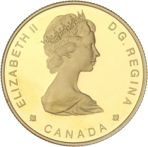 Buste couronné d'Elizabeth II à droite.