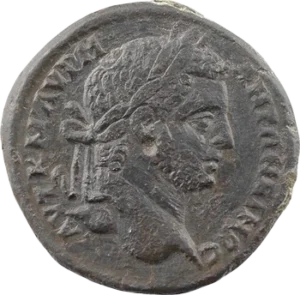 Tête laurée de Caracalla à droite.