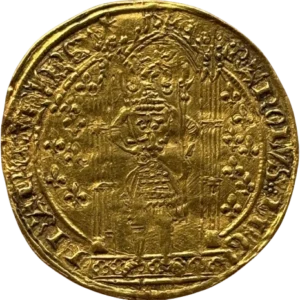 Charles V, couronné, debout sous un dais gothique accosté de lis.