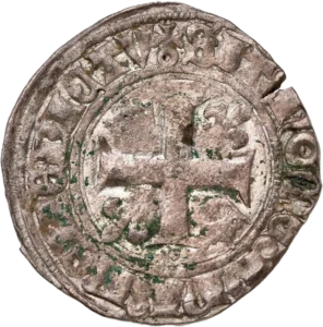 Croix accostée de couronnes et de lis.