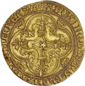 Croix fleurdelisée dans un quadrilobe décoré.