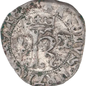 K couronné entouré d'un lis et d'un dauphin.