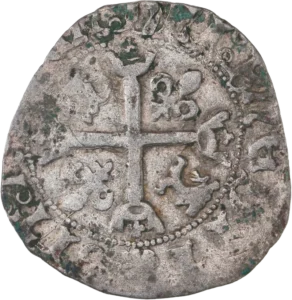 Croix terminée par des couronnes et entouré de lis et dr dauphins.