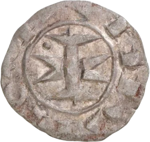 Quatre besants entourant un point central.