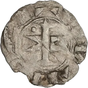 Quatre besants entourant un point central.