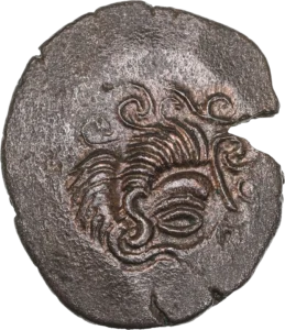 Cheval androcéphale galopant à droite. une lyre entre ses pattes.