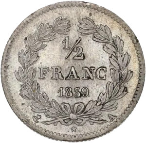 L'inscription "1/2 franc" entouré d'une couronne de laurier et de chêne.