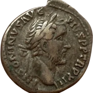 Tête nue d'Antonin le Pieux à droite.