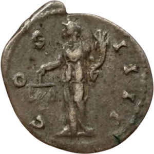 Le Génie du Sénat, en toge, tourné vers la gauche, et tenant un sceptre et une branche d'olivier.