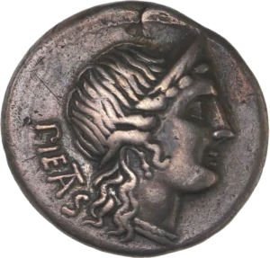 Tête diadémée de Pietas à droite.