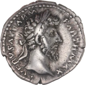 Tête laurée de Lucius Vérus à droite.