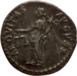 Equité tournée à gauche tenant une balance et une corne d'abondance.