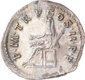 La Concorde assise à gauche, tenant une patère et une torche enflammée.