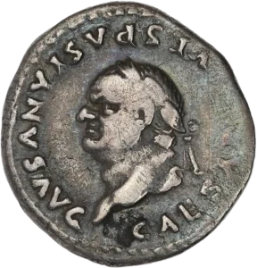 Buste laurée de Vespasien à gauche.