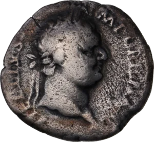 Tête laurée de l'empereur Vitellius à droite.