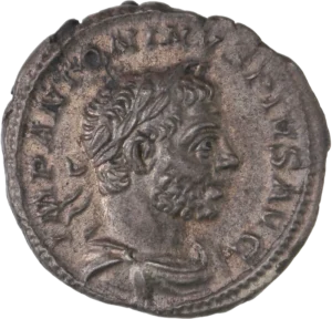 Buste lauré, drapé et cuirassé d'Elagabal à droite.