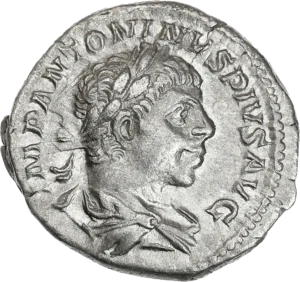 Buste lauré, drapé et cuirassé d'Elagabal à droite.