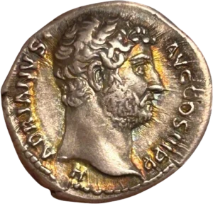 Tête nue d'Hadrien à droite.