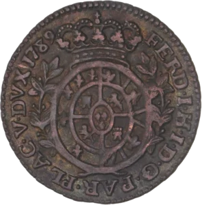 Ecusson couronné entouré d'une couronne végétale.