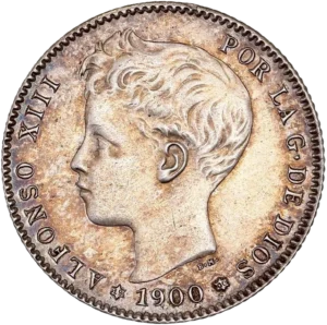 Tête d'Alphonse XIII enfant à gauche.