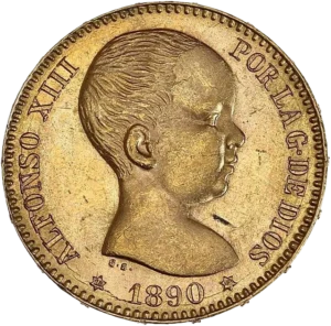 Tête nue d'Alphonse XIII à droite.