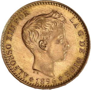 Tête nue d'Alphonse XIII à droite.