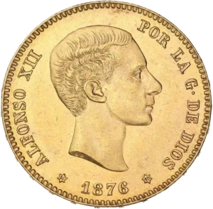 Tête nue d'Alphonse XII à droite.