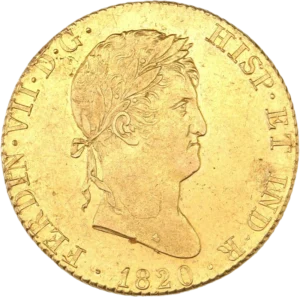 Tête laurée de Ferdinand VII à droite.