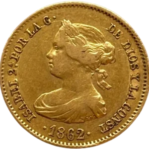 Buste laurée de la reine Isabelle II à gauche.