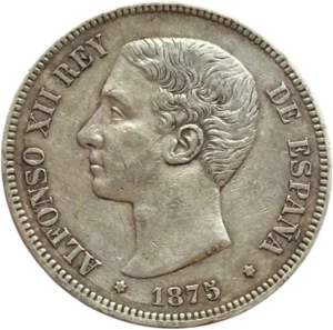 Tête nue d'Alphonse XII à gauche.