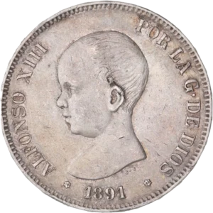 Tête nue d'Alphonse XIII à gauche.