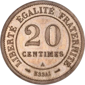 20 centimes entouré de la devise "Liberté-égalité-fraternité"