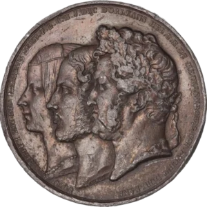 Bustes accolés à gauche de Ferdinand-Philippe d'Orléans, d'Hélène de Mecklembourg-Schwerin et de Louis-Philippe Ier.