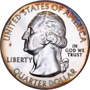 Buste pu président Georges Washington à gauche.