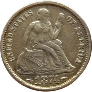 La liberté drapée assise à droite, tenant un bouclier frappé du mot "LIBERTY" et un sceptre surmonté d'un bonnet phrygien.