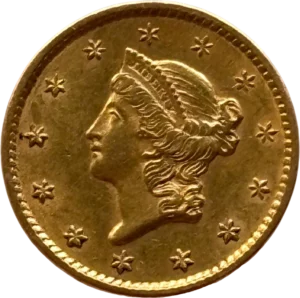 Allégorie de la Liberté à gauche entouré des étoiles de l'Union.