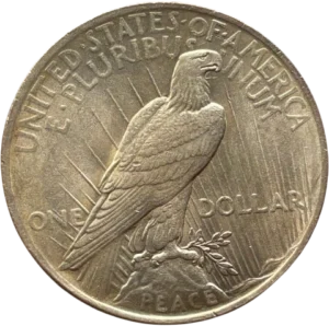 Un aigle tourné à droite et enserrant un rameau d'olivier.