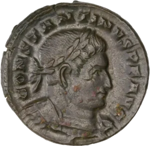 Buste diadémé et cuirassé de Constantin Ier à droite.