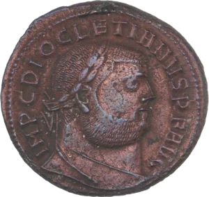 Buste lauré de Dioclétien à droite.