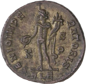 Tête laurée de Licinius Ier à droite.