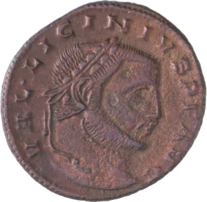 Tête laurée de Licinius à droite.
