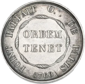 Dans une cordelière fermée en deux lignes : ORBEM / TENET.